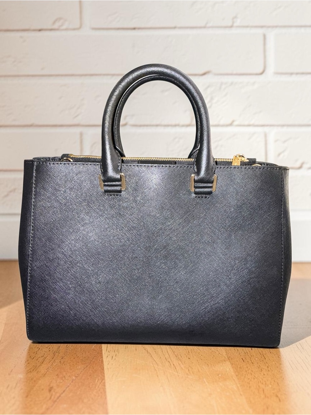 Michael Kors Black Saffiano and Suede Leather Chevron-Texture Satchel - Picture 2 of 11